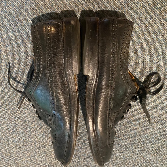 Mens 8 1/2 D Vintage O’Sullivans Wing Tip Black Laced Dress Shoes Leather Soles - Picture 7 of 10